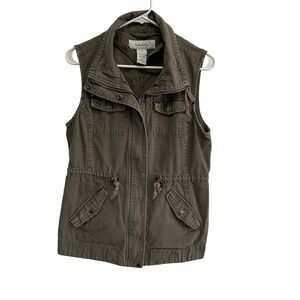 Sebby Collection Utility Vest‎ Olive Green Military Anorak Drawstring M